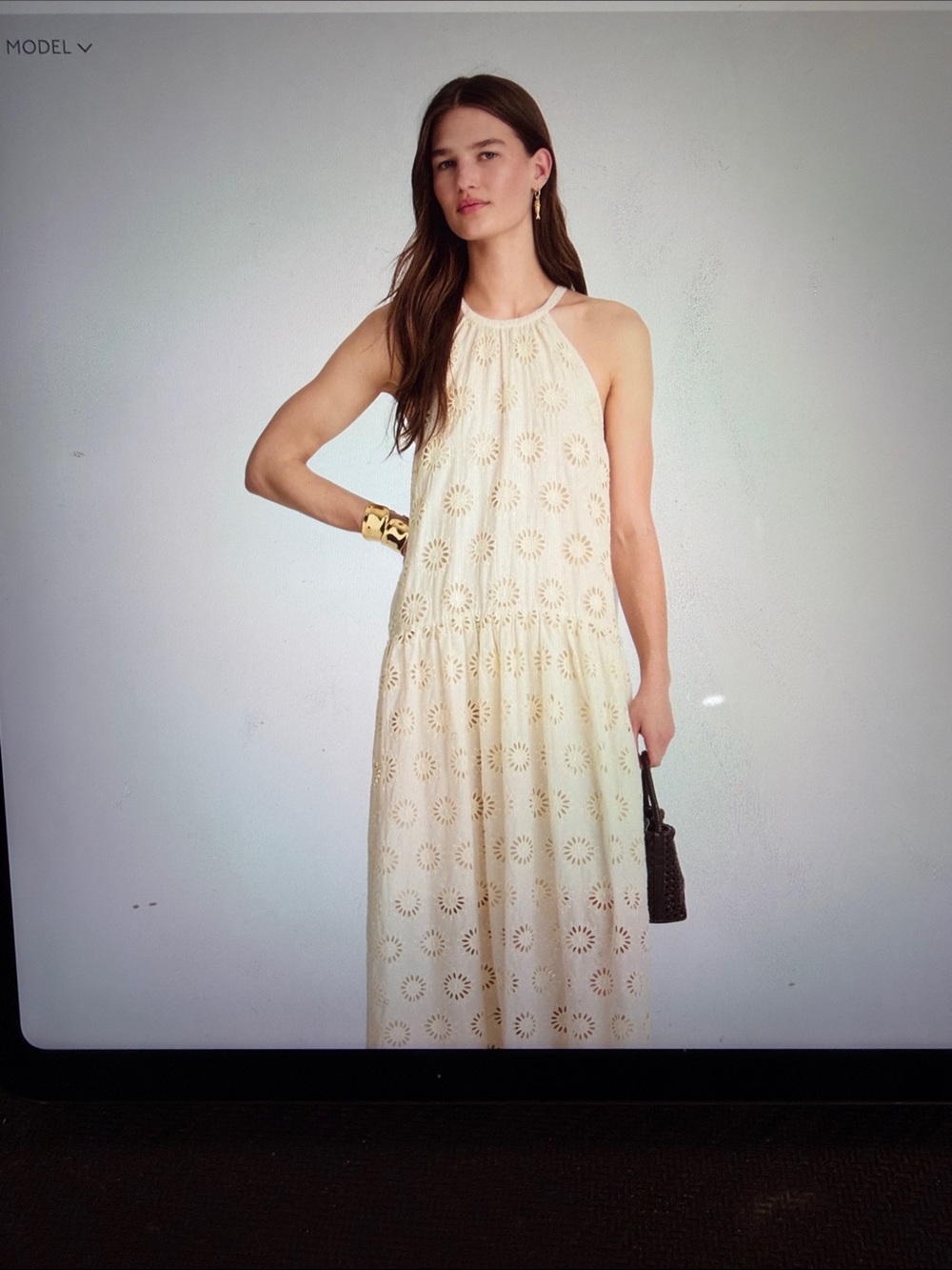 Madewell Cream Halter Eyelet Maxi Dress